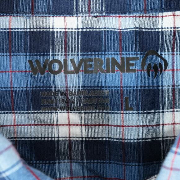 Wolverine Shirt Mens Large Blue Plaid Long Sleeve Button Down Cotton Blend - Picture 4 of 10